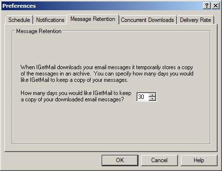 IGetMail temporarily stores a copy of email downloaded from POP3 servers for a number of days that you specify.
