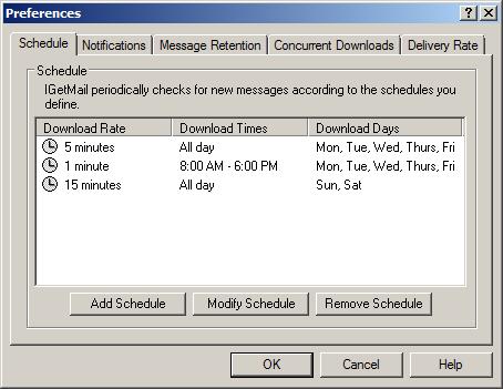 IGetMail checks for new POP3 email to download according to the time schedules you define.