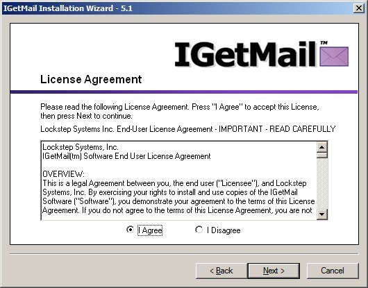 IGetMail License Agreement Screen